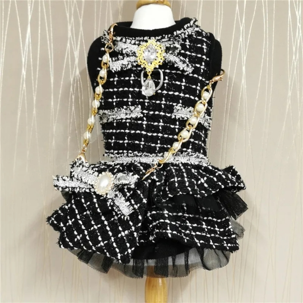 Dog Dress fits 14 inch neck, Channel inspired heavy material for your fur baby